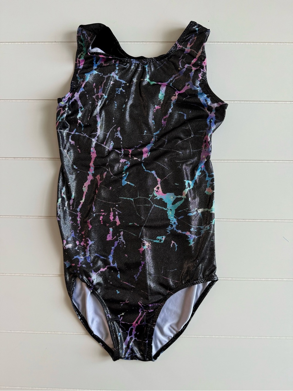 Girls Black Marble-Print Leotard
